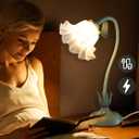 Flower Table Lamp,LED Reading Light Bedside Vintage Flower Night Light,3 Colors Modes Kawaii Bedside Lamps Decor,Living Room Bedroom Room Lighting Table Lamps Home Decoration (Green)