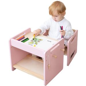 bpmfkid Montessori Weaning Table and Chair Set - Adjustable Design for Toddlers, Ideal for Mealtime, Learning, and Play, Pink