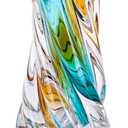 9.45in H Clear Hand Blown Glass Vase, Beautiful Teal and Amber Sea Glass Flower Vases for Bouquet, Colored Wide Mouth Vase for Home Kitchen Bathroom Dining Table Unique Centerpiece