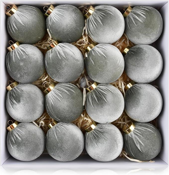 Velvet Ornaments for Christmas Tree Decorations - Light Baby Pink Christmas Ball Ornament for Indoor Holiday Decor - Shatterproof Xmas Bulbs Ornaments 80mm 3.15inch - Pack of 16