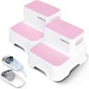 COOSEYA 2 Step Stools for Kids,Toddler Step Stool for Bathroom Sink,No-Slip Double up Stepping for Toddlers Bathroom, Multifunctional Toilet Potty Stool for Kids,Toilet Potty Training(2 Packs)Pink