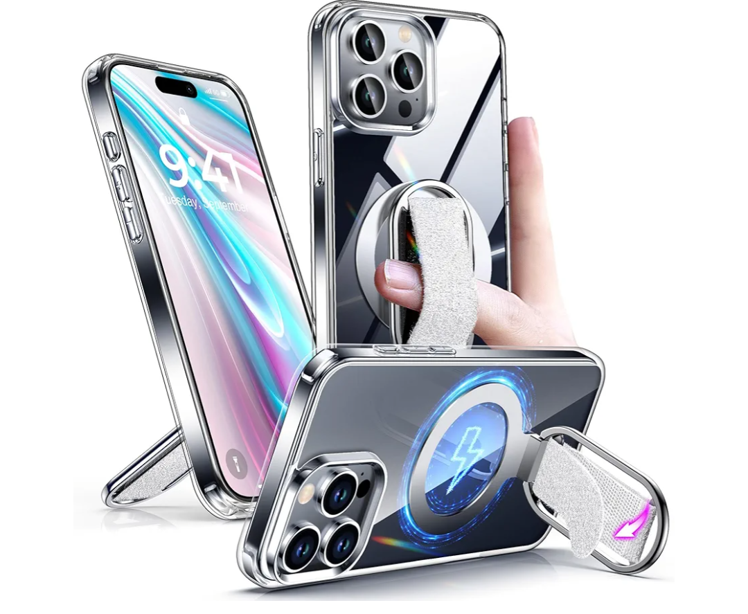 Shields Up for iPhone 15 Pro Max Case with Stand, 15 Pro Max Phone Case Clear with Ring Holder & Phone Grip [Compatible with MagSafe] Shockproof Protective Cover for iPhone 15 Pro Max (6.7 inch) Clear