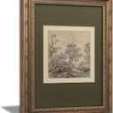Vintage Gold Framed Wall Art Tree Forest Landscape Painting Canvas Prints Green Gray Tree Natural Sketch Picture Rustic Farmhouse Poster Artwork for Living Room Bedroom Bathroom, 9x11in