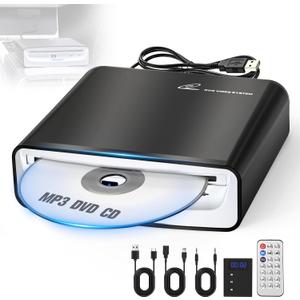 CD Player for Car with USB & AUX Ports, Upgraded Portable External CD DVD Player for Car Laptop Desktop TV Mac Computer, with Extra USB Extension Cable
