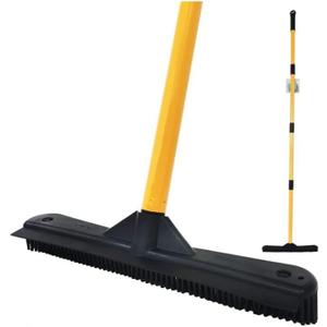 Push Broom,Pet Hair Removal Broom with Squeegee,Soft Silicone Bristle Broom with Long Handle,Non Scratch Carpet Sweeper Brush for Cat Dog Hair Hardwood(Orange) Extra Long for Tall People