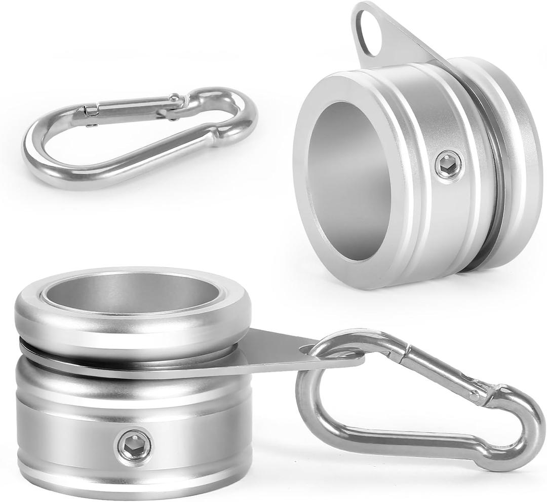 Flag Pole Rings, Aluminum Alloy Flag Pole Clips Swivels 360 Rotating Anti Wrap Mounting Ring with Carabiner, Flag Pole Kit Parts (:1 Inch -Pack of 2(Silver))