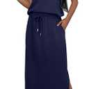 GRECERELLE Skirt Sets Women 2 Piece Outfits Summer Two Piece Sets For Women Summer Conjuntos De 2 Piezas Para Mujer Dark Blue-L Nautical Cruise Wear Casual Work Office Outfit, Large