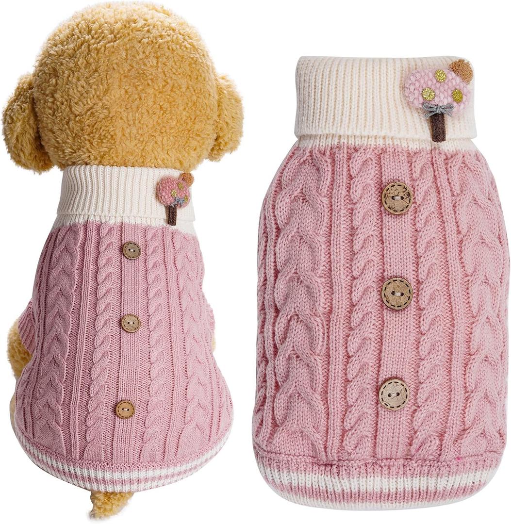 Topbuti Dog Sweater Turtleneck Knitwear Doggie Pullover Sweater Doggy Winter Coat Warm Pet Clothes Puppy Holiday Clothing Buttons Knitted Outfits for Small Cats Dogs Cold Weather (Small)