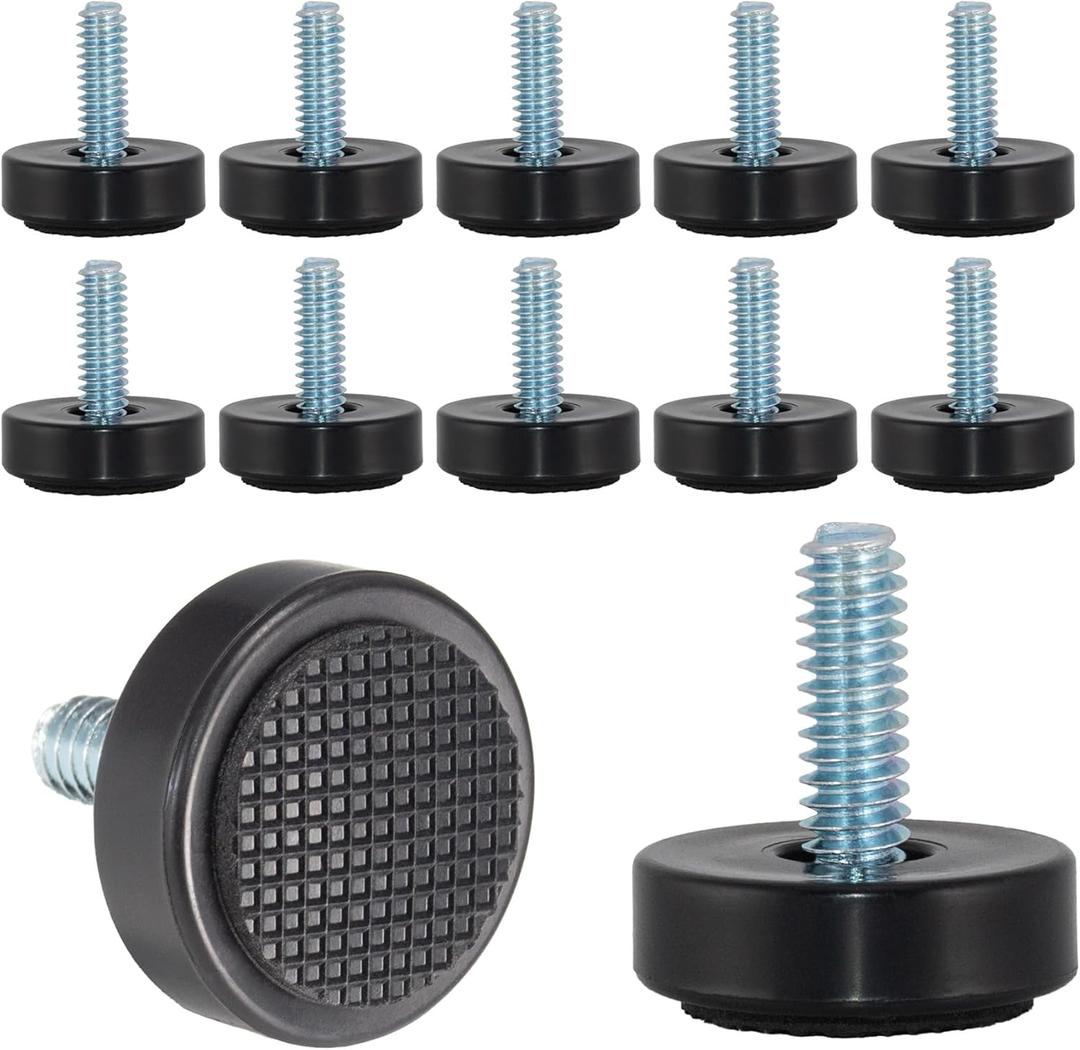 1/4-20 Adjustable Furniture Leveler, 12 Pack Rubber Leveling Feet Screws in Threaded, Feet Levelers Screw On Furniture Glide Leveling for Table, Chair, Furniture Legs