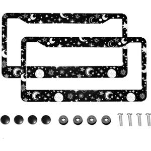 3 x Moon and Star License Plate Frames 2 Pack Aluminum License Plate Holder 2 Hole with Screws (19)