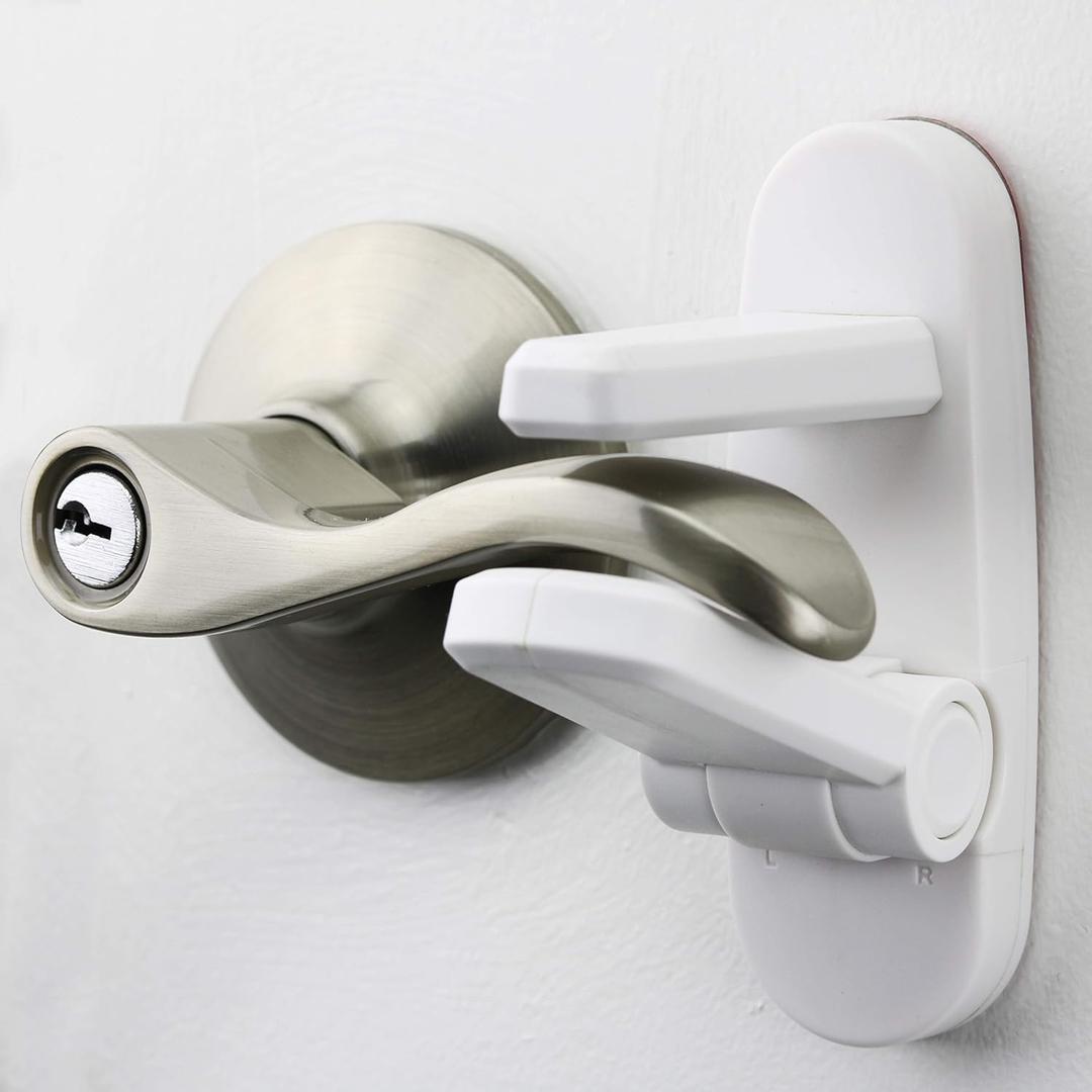 Door Lever Lock (1 Pack) Prevents Toddlers from Opening Doors. 3.25" L * 1.5" W * 4.5" H Easy One Hand Operation for Adults. Durable ABS with 3M Adhesive Backing. Simple Install, No Tools Needed.