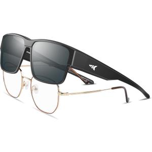 KastKing Molino Fit-Over Polarized Sunglasses,UV400 Protection Ultralight Wraparound Fishing Sports Sunglasses, TAC Lenses (A: Gloss Black Frame, Smoke)