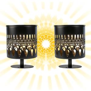 Solar Fence Lights 2 Pack, Outdoor Deck Step Wall Lights, Metal Waterproof LED Warm Yellow Light for Garden Post Patio Backyard Yard Decor (Peacock Feather-2, 2)