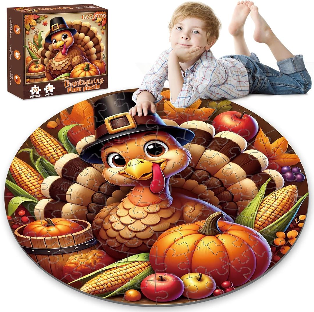 Thanksgiving Floor Puzzles 70pcs Large Jigsaw Puzzle | Age 4-8 | Educational & Fun Fall Gift