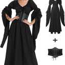 Halloween Renaissance Witch Dress for Women, Victorian Vintage Medieval Pirate Peasant Gothic Fairy Cosplay Costumes (X-Large, Black)