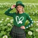 St Patricks Day Shirt Women Lucky Shamrock T-Shirt Saint Patricks Day Long Sleeves (Green, XL)