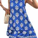 BLENCOT Womens Boho Dress Sleeveless Ruffle Mini Summer Vacation Casual Dresses (Blue, S)