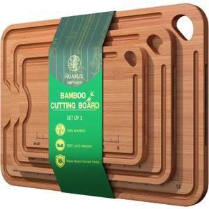 Wood Cutting Boards For Kitchen, Bamboo Cutting Boards With Deep Juice Grooves & Built-In Handles, Charcuterie Board & Chopping Board 2-In-1 Design Wooden Cutting Board New Home Gift ideas for Women (Carbonized Bamboo(Brown))