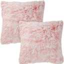 Juvale Pink Throw Pillows - 20 x 20 in (2-Pack) Blush Pink Faux Fur - Machine Washable & Hidden Zipper - Fuzzy Decorative Pillow Covers for Sofa & Bed