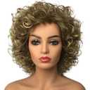 Wiginway Women Short Curly Heat Resistant Synthetic Hair Wigs Big Curly Dark Blonde Fashion Wigs 8 Inch