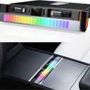 USB Hub for Tesla Model Y Juniper 2025 2026 Model 3 Highland 2024 2025, 116W Dual Type-C RGB Ambient Light Docking Station with Sliding Cover Multi Ports Retractable Cable fit Center Console