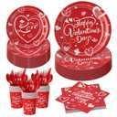 JIEFULL 80 Pcs Valentine's Day Paper Plates and Napkins and Cups Disposable Love Heart Valentine Party Tableware Serves 16 for Anniversary Wedding Engagement Gatherings Table Supplies(Red)