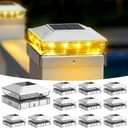 Solar Post Cap Lights, 12-Pack Upgraded Outdoor Deck Fence Post Solar Lights for 4x4 5x5 Wood/Vinyl Posts, IP65 Waterproof, 10-12 Hours Warm White Glow for Garden/Patio/Porch - White