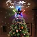 Keten Christmas Tree Topper Lighted, Tunnel Mirror Design Colorful Light Star Topper Decorations with 3D Rotating Pattern Projector for Indoor Outdoor Xmas Party Holiday