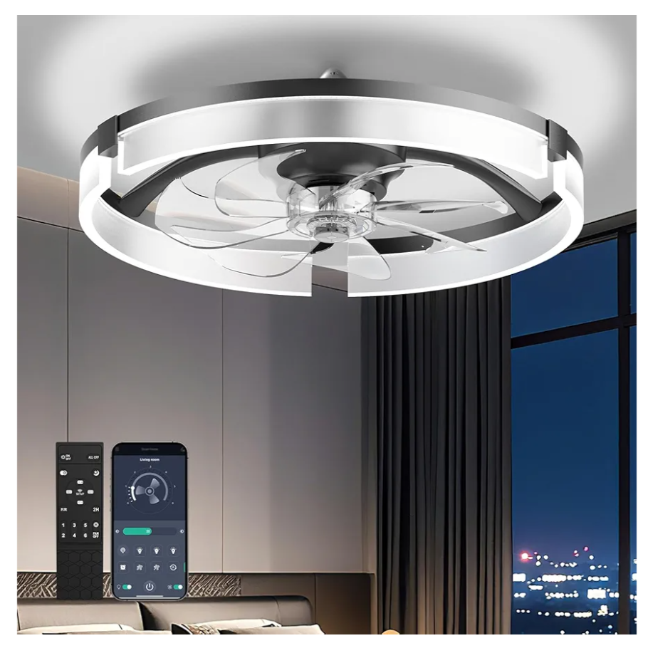 AIKVSXER 20" Ceiling Fan with Light, Modern Low Profile Fan Light, Quiet DC Motor, 6 Speeds, 3000K-6500K Dimmable LED, App & Remote Control, for Bedroom Living Room Indoor Home Decor