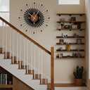 22 Inch Modern Sunburst Wall Clock Battery Operated, Black Metal Radiating Design with Walnut Wood Center, Silent Quartz Movement, Gold Hands Decorative Clocks for Living Room, Office, Bedroom