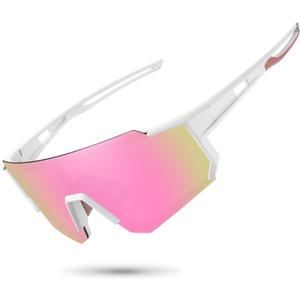 STORYCOAST Polarized Sports Sunglasses for Men Women,Driving Fishing Cycling Mountain Bike Sunglasses UV400 Protection (1-(a)white Frame-pink Mirror Lens)