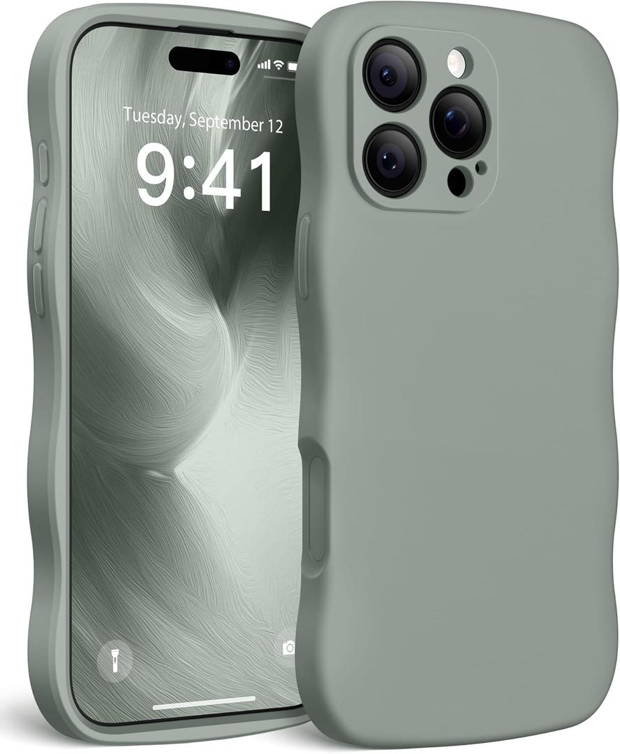 Magnetic for iPhone 16 Pro Case, [Full Camera Protection][Compatible with MagSafe] Cute Wave Frame Silicone Shockproof Protective Phone Case for iPhone 16 Pro 6.3", Calke Green