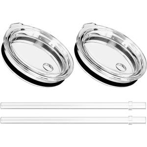 30 oz Tumbler Straw Lid, Replacement Lids Compatible for YETI Rambler 30 oz Stackable Cup, 35 oz Straw Mug, BPA Free and Shatter-proof Travel Tumbler Top Lids Covers, 2 Pack (black with straw)