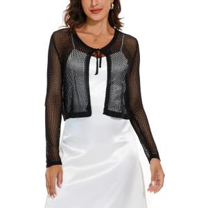 Women's Open Front Bolero Shrug Lightweight Knit Hollow Out Cropped Cardigan (White, S)