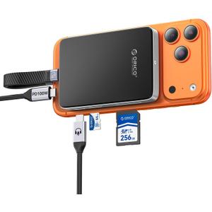 ORICO 10Gbps Magnetic M.2 NVMe SSD Enclosure with USB-C Dock Compatible for Phone 17/16/15 Pro/Max/Plus ProRes Recording TF/SD Card Slot PD 100W for 2230/2242/2260/2280 B+M M-Key Diskless AP80F Black