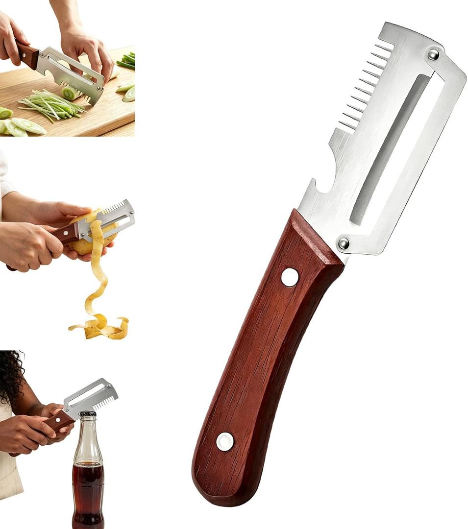Premium Vegetable Peeler with Wooden Handle and Bottle Opener, 2026 New Multi-functional Vegetable Peeler, Kitchen Gadgets Tool for Fruit Pumpkin Peeling Potato Carrot Veggie Peeler (1PCS)