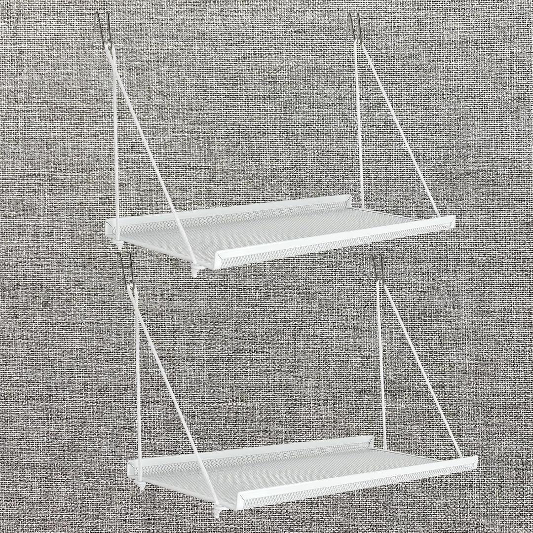 2 Sets Fabric Wall Cubicle Shelves with Hook for Office Cubicle Decor, Cubicle Organizer Storage Shelf with Rope DIY Adjustable Size Cubicle Accessory Desk, White 