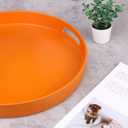Round Orange Decorative Serving Tray with Handles, 13 Versatile Ottoman Tray for Coffee Table, Entertaining, Outdoor Patio, Living Room