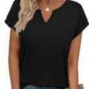 WIHOLL Womens Summer Tops 2026 Cap Short Sleeve Shirts V Neck Tshirts Spring Blouses Beach Vacation Clothes (Black, M)