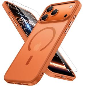 Miracase Magnetic for iPhone 17 Pro Case 6.3" with Screen Protector, [Compatible with MagSafe] Military-Grade Protection, Anti-Fingerprint, Slim Thin Phone Case for 17 Pro Cover, Orange