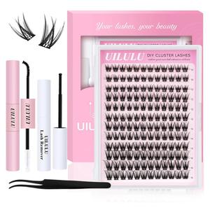 Natural Lash Clusters Kit 818mm with 5mm Bottom Lashes Natural Eye Lashes Wispy Lash Clusters False Eyelash Clusters DIY Lash Extension Kit with Bond & Seal Glue Remover Tweezers(U18 Lash Kit)