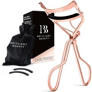 Brilliant Beauty Eyelash Curler with Satin Bag & Refill Pads - Award Winning - No Pinching, Just Dramatically Curled Eyelashes for a Lash Lift in Seconds (Rose Gold)