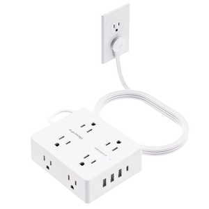 olcorife Multiprise avec protection contre les surtensions de 3 m – Cordon d'extension plat ultra fin, 8 prises, 4 ports USB (1 USB C), rallonge de prise plate, essentiels pour dortoir universitaire