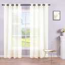 Sheer Ivory Curtains 96 Inches Long for Bedroom Set 2 Grommet Window Drapes Tulle Textured Ivory Sheer Curtains for Living Room Sliding Glass Door 52x96 Inch Length Offwhite Cream Color Off White