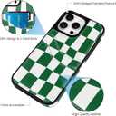 SOKAD Checkered Wallet Case for iPhone 16 Pro with Card Holder, Cute Checkerboard Design for Women Girls, Slim Soft Leather 2 Card Slots Protective Shockproof Phone Case, Green