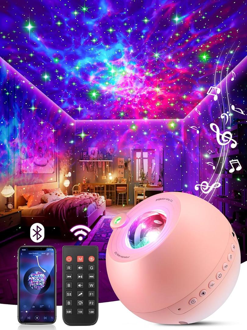Galaxy Projector for Bedroom, 15 Colors Star Projector Galaxy Light Projector for Bedroom Night Light Projector,15 White Noises Star Lights for Ceiling Projector,Bluetooth Projector Lights for Bedroom (Pink)