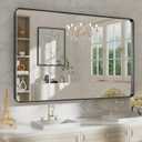 WEER 48X30 Inch Black Metal Framed Bathroom Mirror, Matte Black Bathroom Vanity Mirror, Rectangular Black Wall Mirror for Bathroom, Tempered Glass, Rounded Corner, Hangs Horizontal or Vertical
