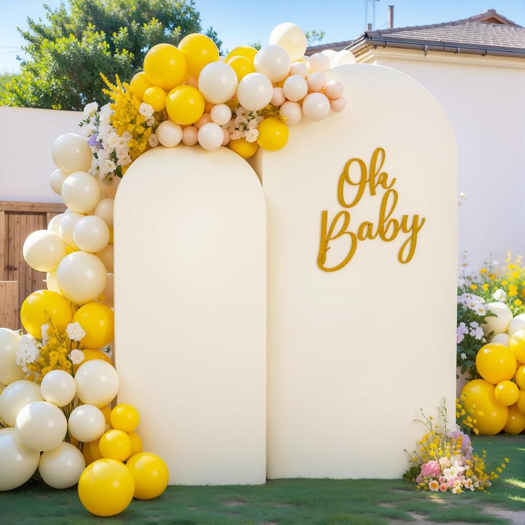 Beige Arch Backdrop Cover 7.2FT 6FT Spandex Arch Covers Stretchy Backdrop Set of 2, Double-Layer Wrinkle Free Wedding Arch Stand Cover Party Backdrop Curtains for Baby Shower Birthday Party Decoration