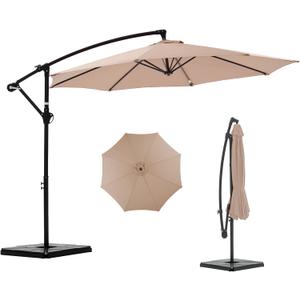 NEWBULIG 10FT Patio Umbrella, Offset Cantilever Outdoor Patio Table Umbrella, UV Protection, Fade Resistant Fabric, Easy Tilt Adjustment for Pool, Deck, Garden, Backyard (10FT-with 4 Bases, Khaki)