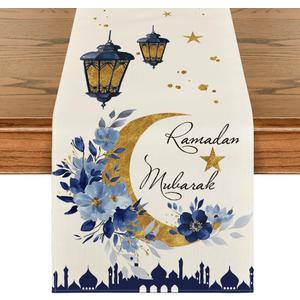 Artoid Mode Castle Lantern Flower Ramadan Table Runner, Seasonal Kitchen Dining Table Decoration for Home Party Decor 13x90 Inch